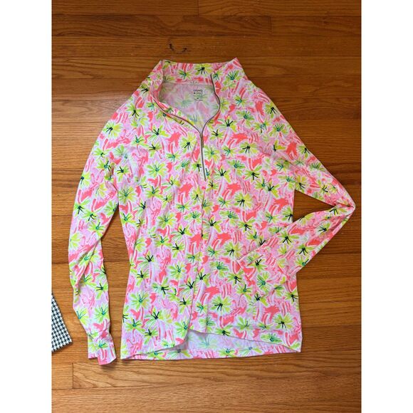 crown & ivy Tops - Crown & Ivy Sport Floral Quarter Zip Pullover Medium Pink Green Golf Preppy